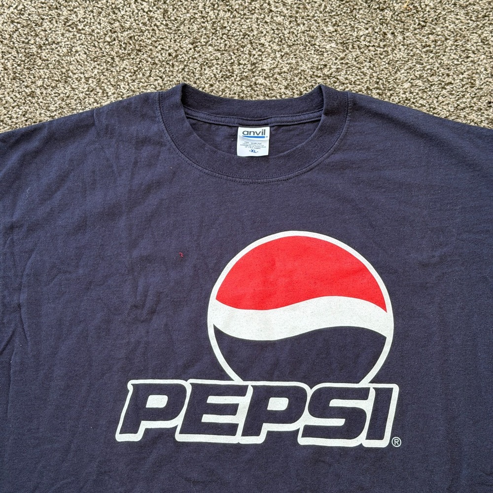 VTG Y2K Pepsi Graphic Tee XL 90s Logo Navy Retro Superbowl Cola Soda